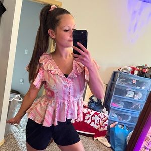 Love Shack Fancy Aida Top Blouse Honey XS Silk